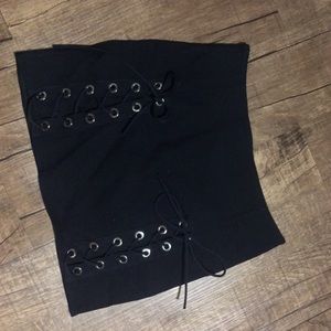 Double Slit Lace Up Mini Skirt